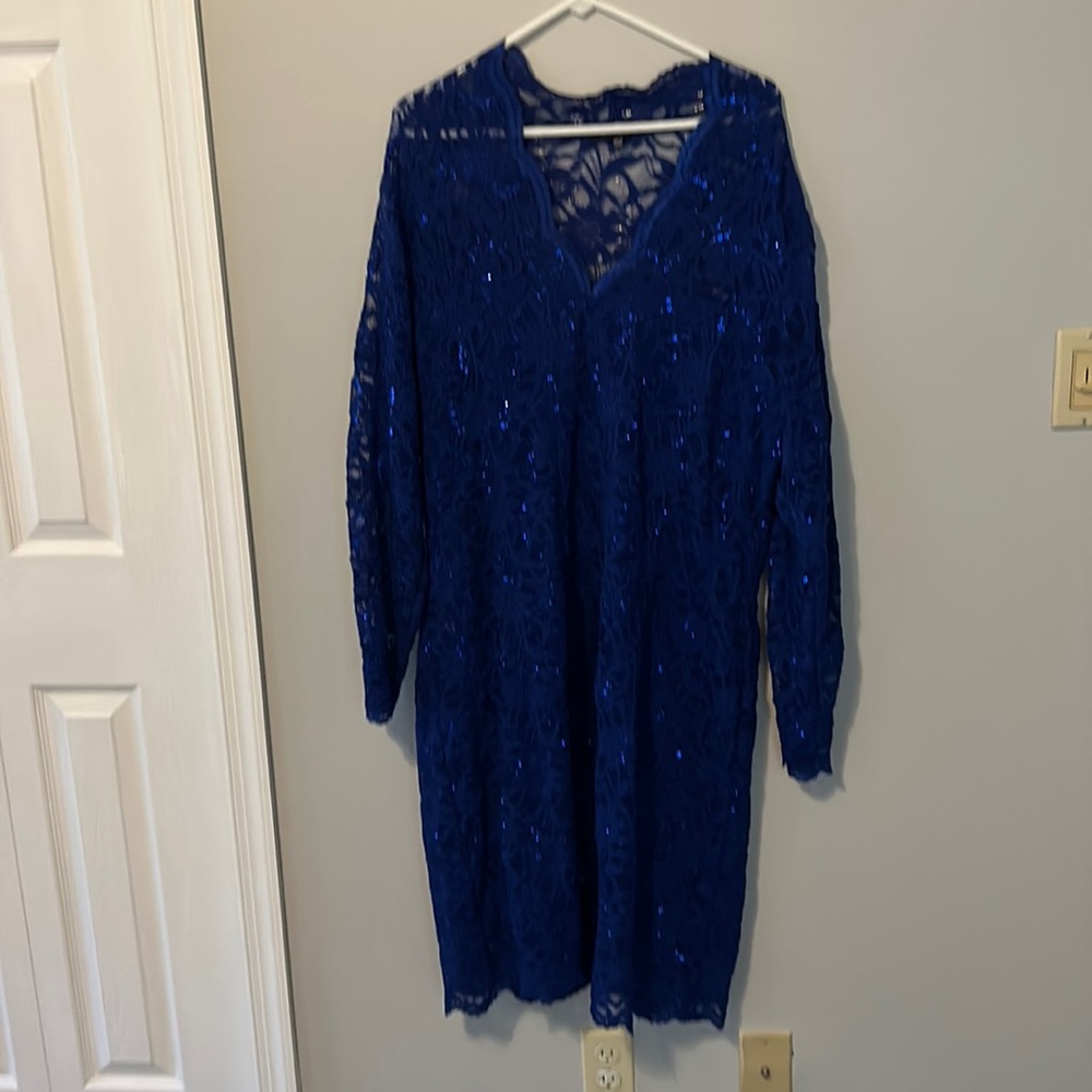 Blue long sleeve lace with sequins worn once